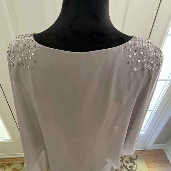 SLNY New York Dress Size 6 Formal Gray Wedding Bride Beaded Layered Holiday - Picture 16 of 16